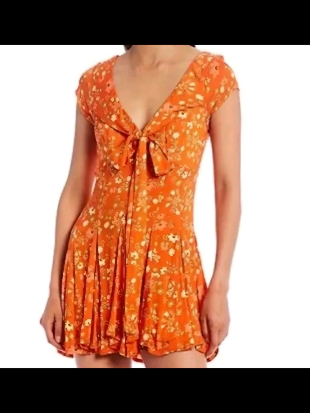 Free People Orange Floral Tie-Front Mini Dress